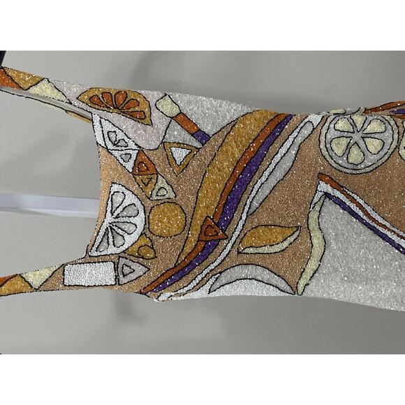 Oceanus Palm Beach Hand-Beaded Mini Dress Orange $1480 - Picture 5 of 7